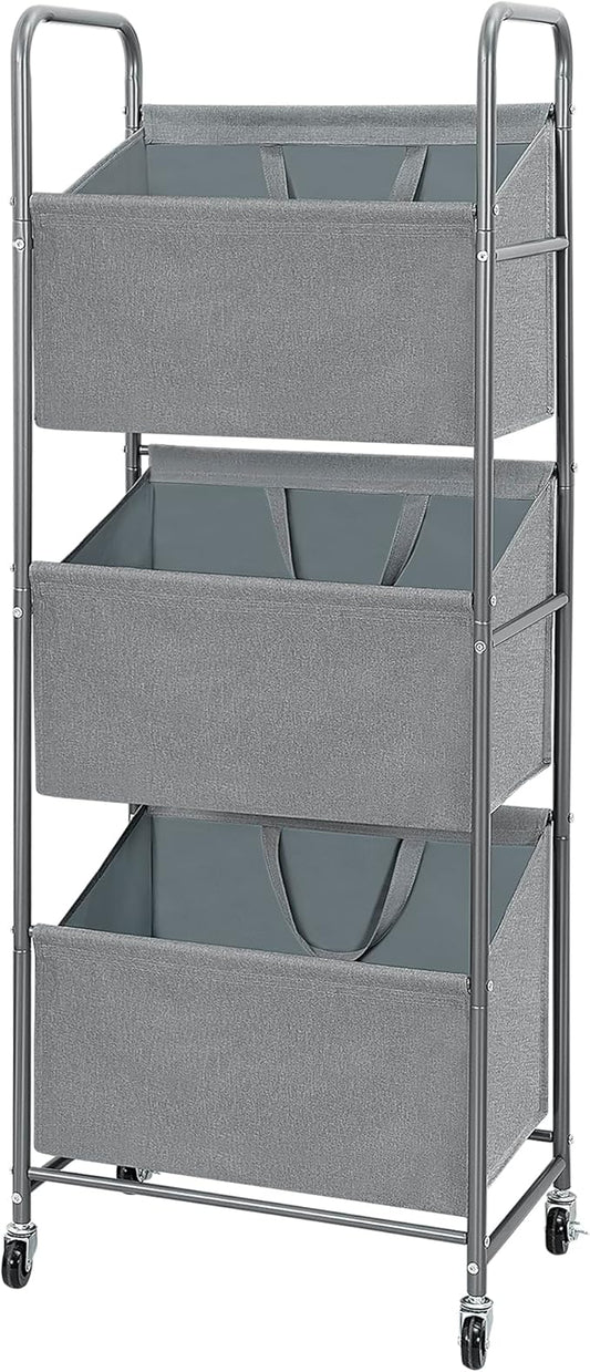 STO STO 3-Tier Vertical Rolling Laundry Hamper with Removable Bags, 120L Stackable Laundry Sorter Basket, Clothes Hamper with Wheels for Small Spaces, Closet, Bedroom, Bathroom, Laundry Room, Gray