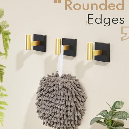 KOKOSIRI Robe Hooks for Wall Mount Bathroom Towel Hook, Coat Hooks Bath Storage Hardware 3 Pack Black with Gold Stainless Steel B1013GDK-P3