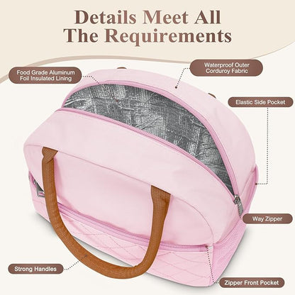 Lunch Box for Women Adult Men Insulated Cute Quilted Lunch Bag Women Reusable Large Lunch Tote Bag Leakproof Simple Cooler Bag for Work Office Picnic Beach or Travel