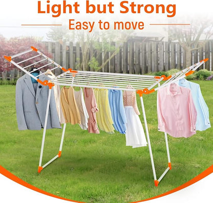 Clothes Drying Rack, Gullwing Laundry Rack, Collapsible, Space-Saving Laundry Rack, with Bonus Sock Clips, for Clothes, Towels, Linens, Indoor/Outdoor, Orange
