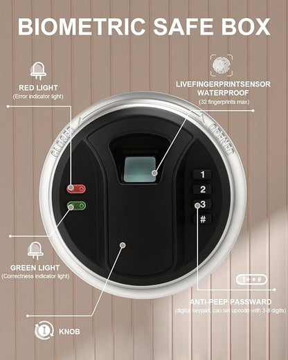 TIGERKING Biometric Fingerprint Home Safe, 1.2 Cubic Feet Digital Security Safe Lock Box, Quick-Access Small Safes for Cash, Jewelry, Document, White