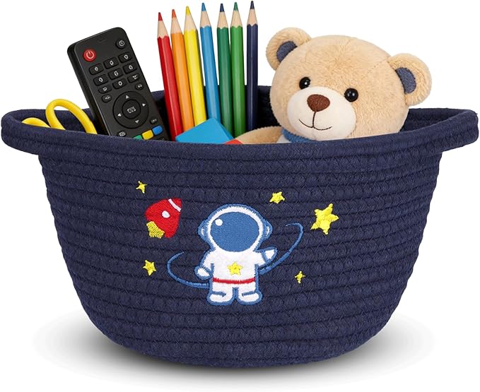 Space Storage Basket, Woven Basket with Handle Small Laundry Basket Organizer for Baby Shower, Blanket, Shelf, Cat Dog Toy Organizer, Gifts Empty, 9"x9"x5" Baskets for Organizing