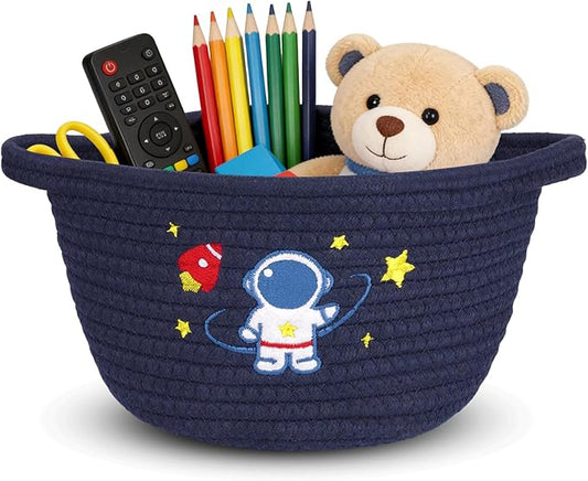 Space Storage Basket, Woven Basket with Handle Small Laundry Basket Organizer for Baby Shower, Blanket, Shelf, Cat Dog Toy Organizer, Gifts Empty, 9"x9"x5" Baskets for Organizing