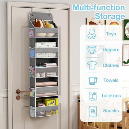 LAMU 5-Tier Over The Door Organizer Hanging, Swing - Proof Closet Behind Door Storage for Baby Clothes, Back of Door Organizers for Bedroom, Nursery and Bathroom, Grey, 1 Pack