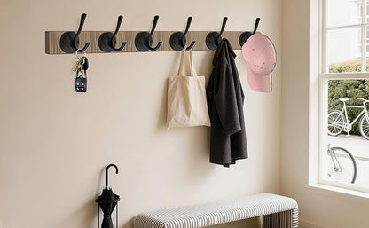 Black Wall Hooks, 6 Pack Coat Towel Hook Heavy Duty Metal Double Bath Robe Hook Wall Mounted, Hat Hooks for Cubicle Bathroom Kitchen Closet Garage