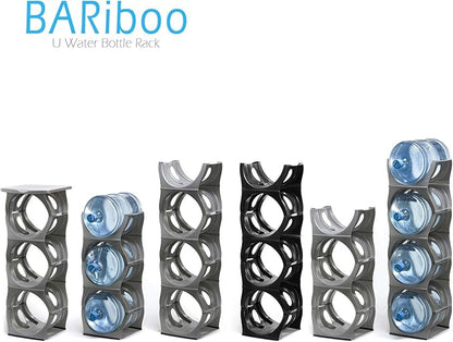 Bariboo Stackable Water Bottle Storage Rack Best Water Jugs 5 Gallon Organizer. Jug Holder for Kitchen, Cabinet and Office Organizing. Reinforced Polypropylene (Black, 4 No Shelf)