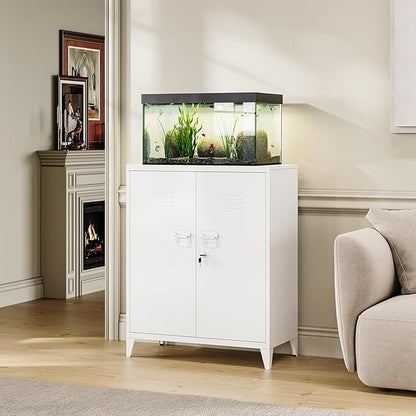 MIIIKO Metal Locker with 2 Doors,White Storage Sideboard Accent Cabinets for Kitchen,Pantry,Office，Garage