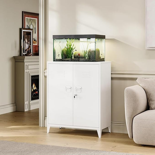 MIIIKO Metal Locker with 2 Doors,White Storage Sideboard Accent Cabinets for Kitchen,Pantry,Office，Garage