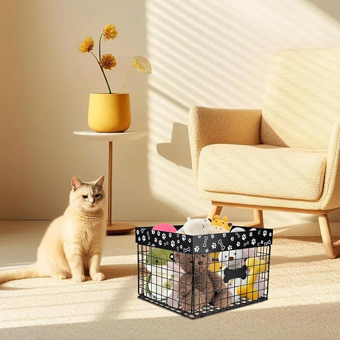 Large Metal Dog Toy Basket Foldable, Dog Toy Storage Bin & Box for Living Room Area, Pet Toy Chest Organizer, Puppy Toys Container Holder, dog toys baskets medium Chest Toybox & Boxes