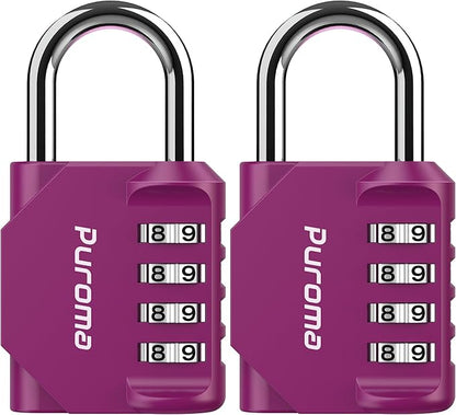 Puroma 2 Pack Combination Lock for Locker 4 Digit Outdoor Waterproof Padlock for School, Gym, Sports, Fence, Toolbox, Gate, Case, Outdoor, Hasp Storage, Cabinets (Red-Violet)