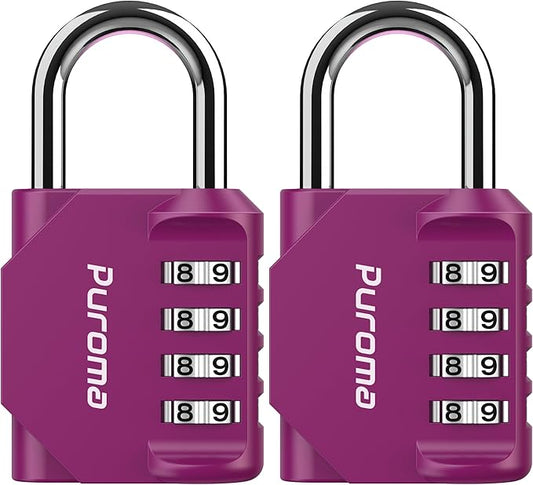 Puroma 2 Pack Combination Lock for Locker 4 Digit Outdoor Waterproof Padlock for School, Gym, Sports, Fence, Toolbox, Gate, Case, Outdoor, Hasp Storage, Cabinets (Red-Violet)