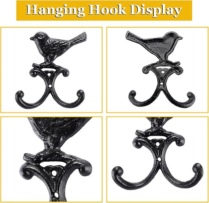 OwnMy Cast Iron Bird Coat Hooks Decorative Wall Hook, Vintage Dog Leash Holder Farmhouse Key Holder for Wall, Heavy Duty Indoor Outdoor Double Wall Hooks for Hanging Towels, Hats, Potted Plants, Tools
