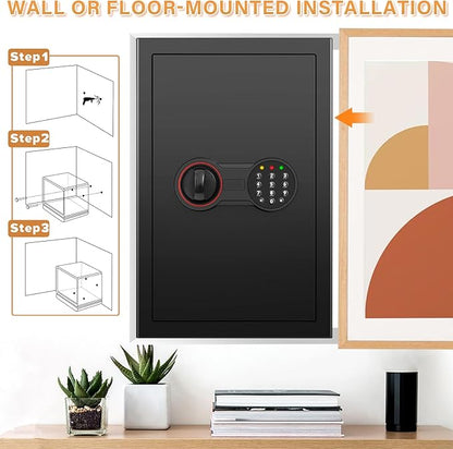 [23.6" Tall] Large Safe Box with LED Light, Anti-theft Home Safes with Programmable Keypad, Spare Keys and 3 Removable Shelves, Digital Security Safes for Home Money Firearm Documents Medicines