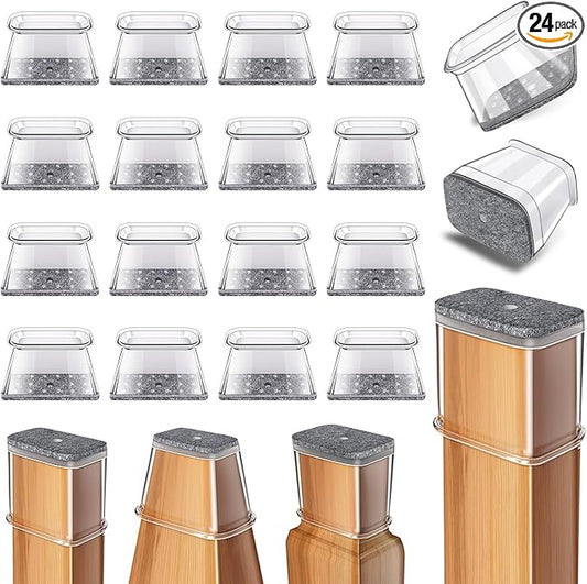 24 Pcs Chair Leg Floor Protectors Rectangle, Silicone Felt Furniture Leg Pads Caps Covers for Hardwood Floors, Fit L:2" to 2-1/2", W:1" to 1-1/2"