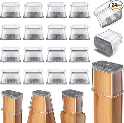 24 Pcs Chair Leg Floor Protectors Rectangle, Silicone Felt Furniture Leg Pads Caps Covers for Hardwood Floors, Fit L:1-1/2" to 2", W:3/4" to 1"