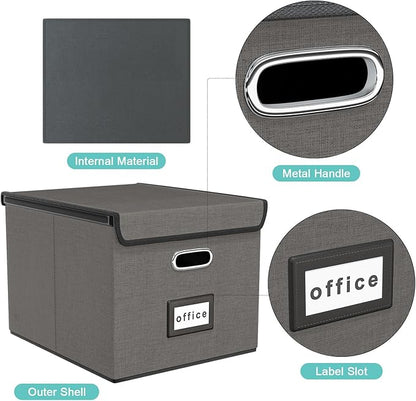 Huolewa File Organizer Box with Lid, Collapsible File Folder Organizer for Office Document Storage, Filing Box with Plastic Slide for Letter Size Hanging File Folders(1 Pack, Smoky Grey)