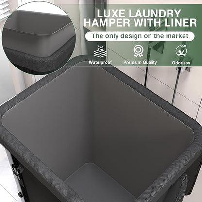 40 Gal(150L) High Grade Large Laundry Basket with Wheels, Rolling Laundry Hamper, Laundry Cart with Metal Frame and Removable Bag Design, Suitable for Laundry Room (Black, 150L)