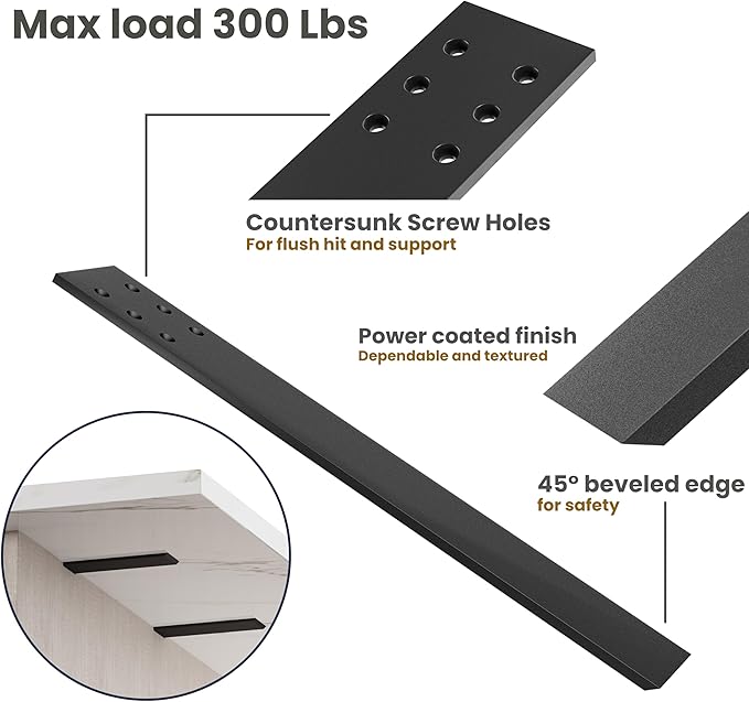 BATODA 16" Countertop Mounted Support Brackets (4 pcs) for Granite - Heavy Duty L Shelf Bracket - DIY Open Shelving Knee Wall Support - Mounting Hardware Included (Pack 4)