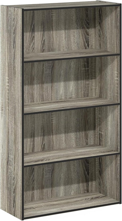 Furinno PASIR Book Shelf, 4-Tier Bookshelf, Bookcase with Open Shelf, 9.4 x 23.6 x 41.7, for Living Room, Bedroom, Home Office, French Oak