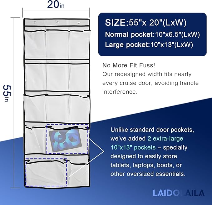 Magnetic Cruise Door Organizer – 13-Pocket Hanging Storage with 2 Large Shoe Pockets, No Hook Needed, Includes 3 Bonus Hooks, 2025 2026 Cruise Ship Essentials for Cabin, Bathroom, or Closet Use