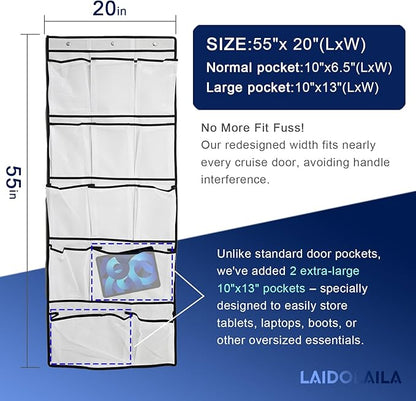 Magnetic Cruise Door Organizer – 13-Pocket Hanging Storage with 2 Large Shoe Pockets, No Hook Needed, Includes 3 Bonus Hooks, 2025 2026 Cruise Ship Essentials for Cabin, Bathroom, or Closet Use
