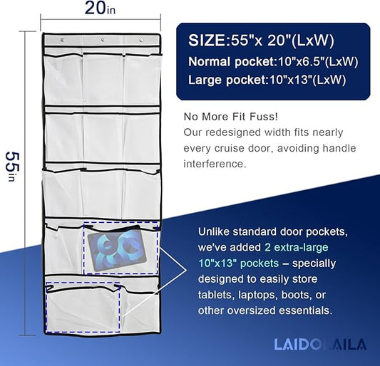 Magnetic Cruise Door Organizer – 13-Pocket Hanging Storage with 2 Large Shoe Pockets, No Hook Needed, Includes 3 Bonus Hooks, 2025 2026 Cruise Ship Essentials for Cabin, Bathroom, or Closet Use