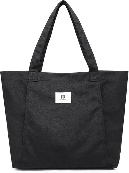 Moyaqi Canvas Tote Bag with Yoga Mat Carrier Pocket Carryall Shoulder Bag for Office, Workout, Pilates, Travel, Beach and Gym