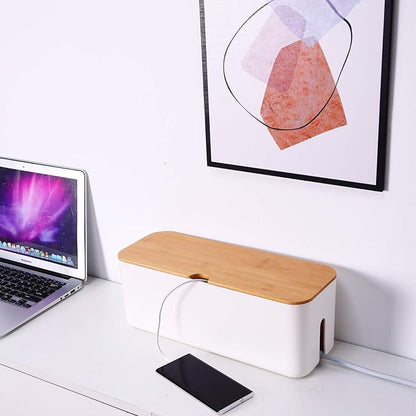 Changsuo Cable Management Box Small White, Extension Cord Organizer for Power Stripe Surge Protector Wire Management Concealer Cover Hider for Desktop Home Office Kitchen (White)