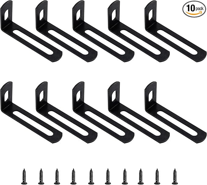 2"x1"x0.5"Adjustable Right Angle Brackets Metal L Bracket Heavy Duty 90 Degree Corner Fastener L-Shape Corner Brace Support Black Shelf Bracket , 10Pcs