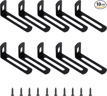2"x1"x0.5"Adjustable Right Angle Brackets Metal L Bracket Heavy Duty 90 Degree Corner Fastener L-Shape Corner Brace Support Black Shelf Bracket , 10Pcs