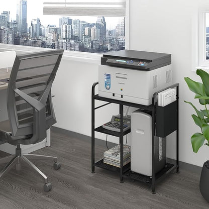 Home Printer Stand with Charging Station, 24x18 Inches Stands for Large Printer, Printer Shredder Stand with Storage for Home Office, Table for Fax Machine/PC Tower (Black)
