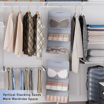 Sock & Underwear Storage Organizer, Hanging Closet Organizer with Pockets, Bra Organizer for Closet Storage with 360° Rotating Hook, Space Saving Hanging Storage for Closet, Bedroom, RV