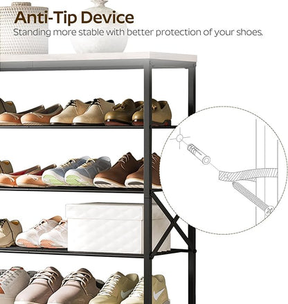 8 Tier Shoe Rack, Shoe Storage Organizer, Large Capacity Shoe Shelf Holds 32 Pairs of Shoes, Sturdy and Stable, for Entryway, Hallway, Closet, Dorm Room, Greige and Black SS08BG