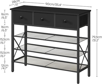 4-Tier Shoe Rack with 3 Drawers, Metal Shoe Organizer for 15 Pairs with Storage Shelves and Wooden Top, for Entryway, Hallway, Foyer, Closet, Black SS34BB