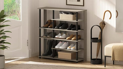 Furinno Turn-N-Tube Multi Storage Shoe Rack, 35.2"W 6-Tier, Espresso/Black,17082EX/BK