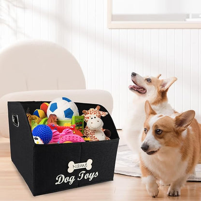 Geyecete Big Dog Toys Storage Bins Canvas Foldable Fabric Trapezoid with metal handles pet Baskets,Can be Personalized,Storage Bin Large toy box Organizer-Black