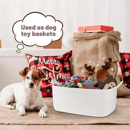 Basket for Gifts Empty, Woven Storage Basket with Gift Bag, Ribbon and Wrap Tissue Paper, Small Rope Toy Storage with Handles for Baby Shower, Dog Toy Organizer, 15.5" x 11.4" x 6.7"