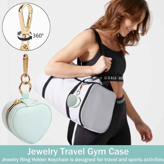 Jewelry Ring Holder Box Keychain,Portable Heart-Shaped Gym Travel Jewelry Case,Small Organizer Mini Ring Earring Stud Necklace Storage Case