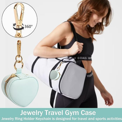 Jewelry Ring Holder Box Keychain,Portable Heart-Shaped Gym Travel Jewelry Case,Small Organizer Mini Ring Earring Stud Necklace Storage Case