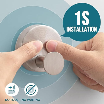 TAILI 304 Stainless Steel Bathroom Suction Hooks for Towel, Bathrobe, Loofah, Patented Strong Suction Cup Holder, No Damage Hanging Glass Shower Wall Hook, Classic Round, 2 Pack, Silver