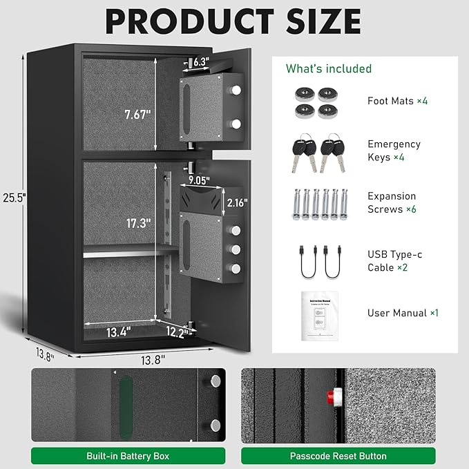 6.0 Cu Ft Large Safe Box Fireproof Waterproof, Money Safe With Mute Function and LED Light,Digital Keypad Home Safes with Deposit Slot & Dual Alarm System, Security Box for Money Valuables