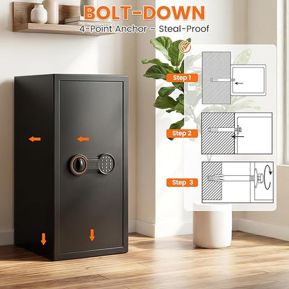 31.5"H Large Safe Box with Inner Lock Box, Slim Design Home Safe with Combination Lock, Alarm System, Removable Shelves & Fireproof Bag, Security Safes for Home Business Office