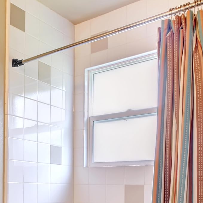 4 Sets Angled Shower Rod Brackets for 25mm Bar - Heavy Duty Wall Mount with Plugs & Screws, Low Cost Solution (4, Black)