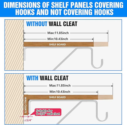 Pisman 10 Inch Heavy Duty Closet Rod Bracket Adjustable 2-Pack, Closet Rod Support with Shelf Bracket and Rod Holders - White Steel Clothes Hanger for Bedroom, Laundry Room Storage