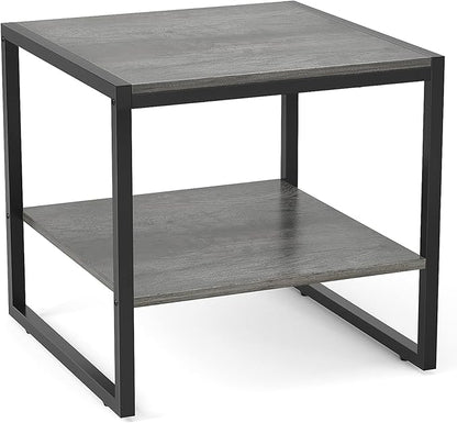 Homieasy End Table, 20 Inch Square End Table, Mini Fridge Stand with 2-Tier Storage Shelves, Industrial Wood Side Table Small Table Stand for Living Room, Bedroom, Office, Black Oak