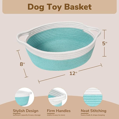 Goodpick Easter Basket Empty to Fill, Small Woven Basket with Handles for Organizing, Baby Dog Toy Laundry Baskets, 12"x 8" x 5", Blue