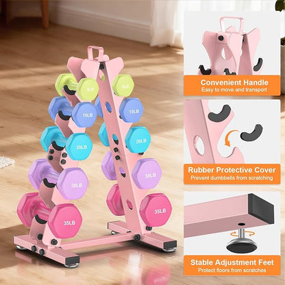 TomCare 6-Tier|5-Tier|4-Tier Dumbbell Rack Stand Only, Weight Rack for Home Gym Storage Stand for Weights Metal A-Frame Strength Training Dumbbell Holder with Handle (Dumbells not Included)