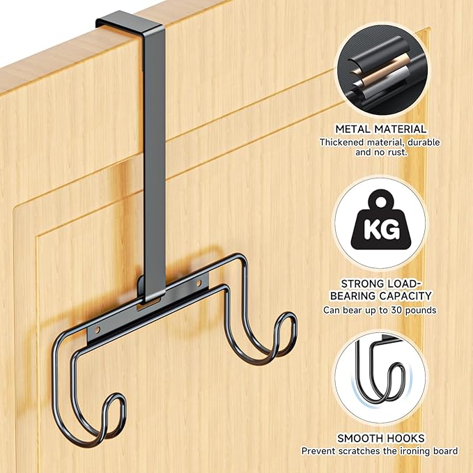 Ironing Board Holder Wall Mount/Over The Door Ironing Board Hanger, Laundry Rooms Metal Iron Board Holder Wall Mount for Y or T Leg (Black)