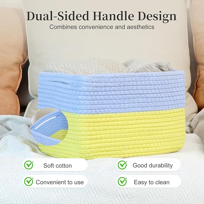 Hopegiver 3 Pack Rainbow Woven Storage Baskets for Shelves, 11x8x7 Inch Cotton Rope Decorative Organizer Bins for Blanket Clothes Book Baby Pet, Colorful Toy Basket for Kids Room, Playroom, Nursery