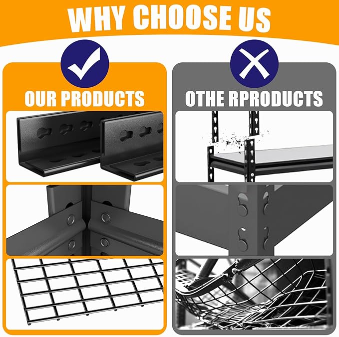 47" W x 24" D Wire Shelving Unit, 5 Tier Heavy Duty Garage Storage Shelves, 2500LBS Capacity, Adjustable Commercial Metal Utility Rack for Garage, Restaurant, 47" W x 24" D x 71.2" H